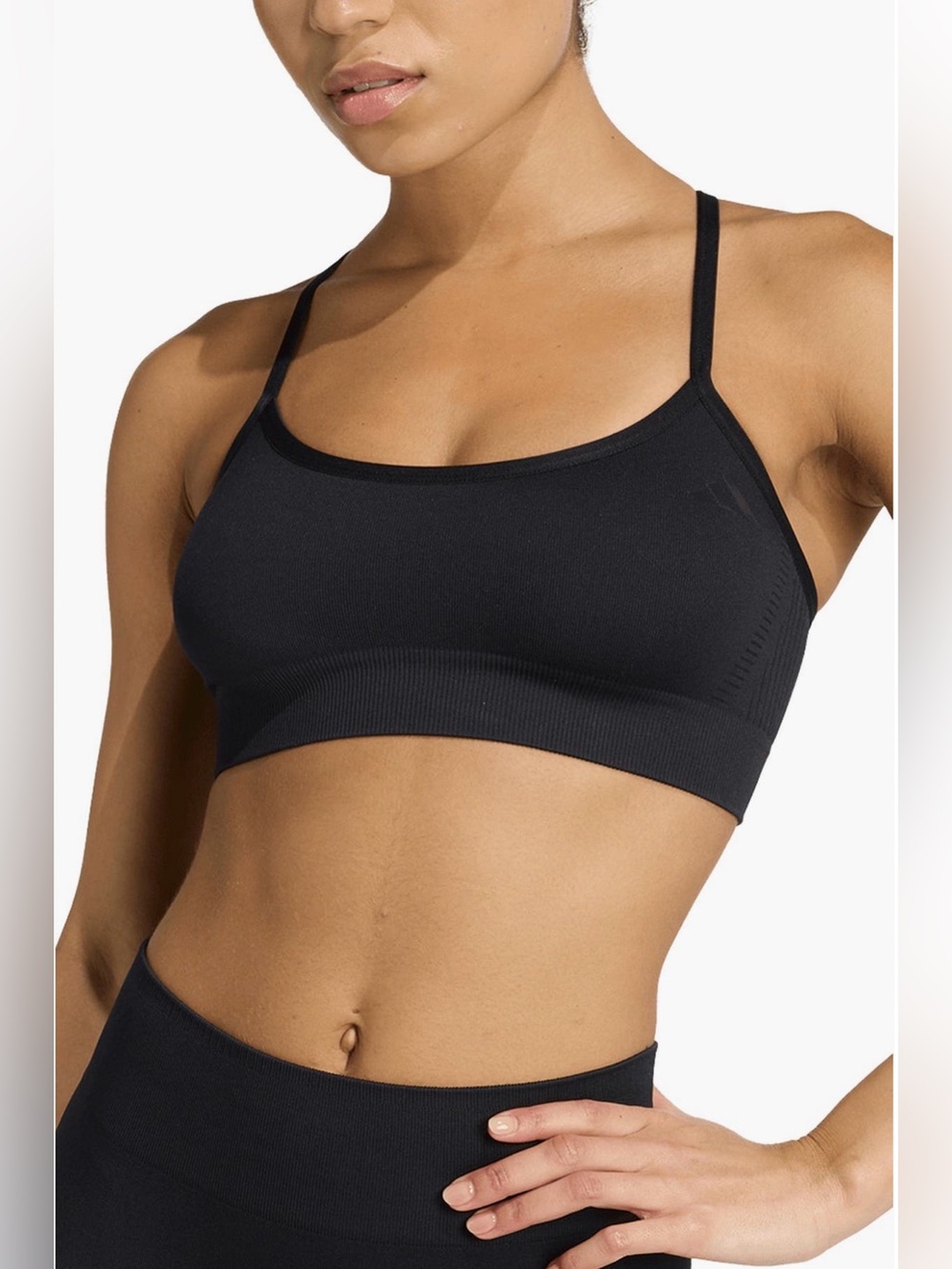 NWT adidas Ribbed Light Support Sports Bra Black Large A/C Crossback